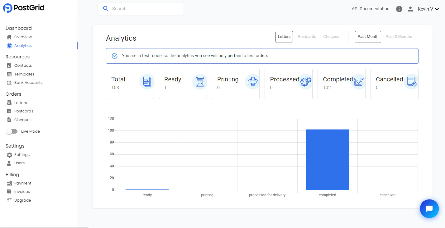 screenshot of PostGrid Print & Mail